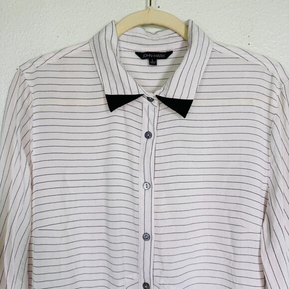 John Mark Top Womens Large Stripe Pinstripe Button Up Tunic Blouse Shirt Classic - Picture 5 of 10